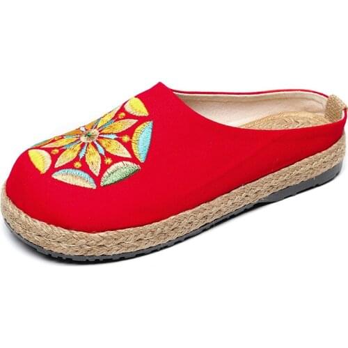 Women Hanfu Sandals Shoes Slippers National Style Embroider Hemp Flat Casual Female Ethnic Fashion Summer Spring Platform
