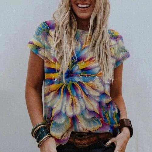 Harajuku Floral Print Tops Women Casual Short Sleeve V-neck Tshirt Camisetas Mujer Street Oversize Tee Shirts Summer Clothing