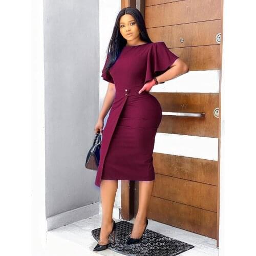 2021 Summer Ladies Bandage Dress Novelty Bandage Tight Dress Large Size Trumpet Sleeve Round Neck Split Hip Pack African Dress