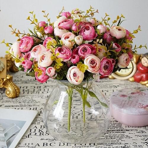 10 Heads Vintage Silk Flowers Retro Tea Roses Artificial Flowers Bride Bouquet for Wedding Decoration Home Fake Flowers A3050