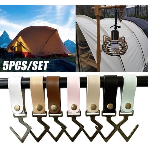 5Pcs/Set Leather Metal Outdoor Hanging Rack Cookware Lamp Holder Hooks Kitchenware Pot Scoop Storage Hook Keychain