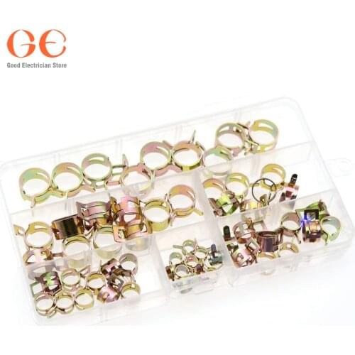 60Pcs Spring Band Type Action Fuel Line Silicone Vacuum Hose Pipe Clamp Low Pressure Air Clip Clamps Fasteners Assortment Kit