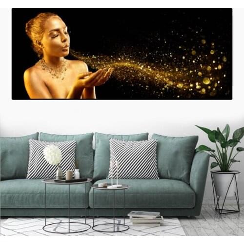 Large size 5D diy Diamond Painting Gold Women Blowing Bubbles diamond mosaic full square Round drill kit embroidery DIY Gift