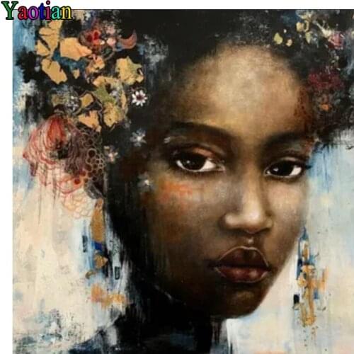 Yaotian Diamond Embroidery African Girl Rhinestone Kit 5d Diamond Painting Full Drill Square Diamond Mosaic Home Decoration