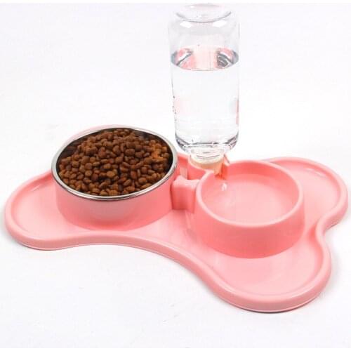 Automatic Drinker Double Bowl Stainless Steel Bowls Non Slip Pet Feeding Bowl with Water Bottle Dog Slow Eating Double Bowl