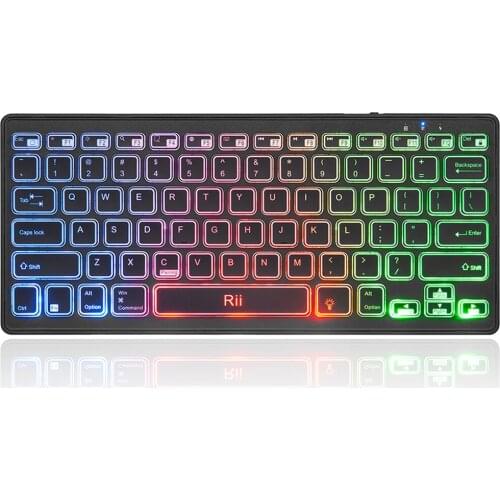 Rii K09 Bluetooth 4.0 Wireless Multiple Color Rainbow LED Backlit Keyboard With Rechargeable Battery For iOS Android MacBook
