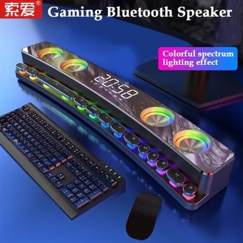 LED Wireless Game Bluetooth Speaker Computer Soundbar 3D Stereo Music Centre Subwoofer Home Theatre Clock Loudspeaker 3600mAh TF