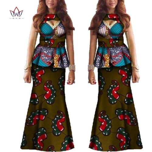 BintaRealWax African Print Clothing 2pcs Set Dashiki Dress Maxi Dress Crop Top & Mermaid Skirt Plus Size African Clothing WY521