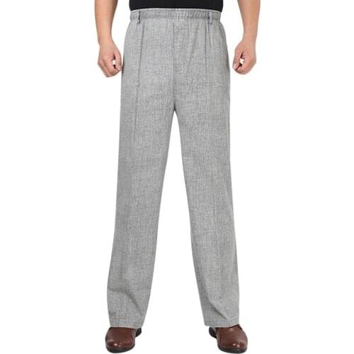Dihope Mens High Waist Trausers Pants Clothing Novelty 2021 Linen Loose Cotton Elastic Band Thin Work Vintage Wide Legs Pants