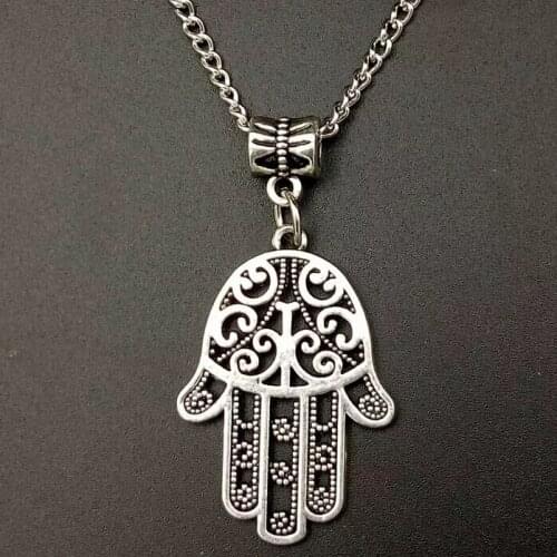 Fatima Hamsa Hand-Charms Pendant Fashion Jewelry Vintage Statement Sweater Chain Necklace Pendant jewelry-M29