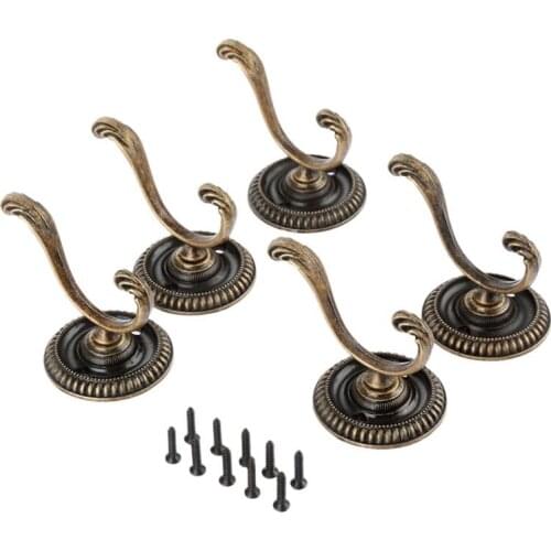Hot 5Pcs Antique Door Hanger Hooks Vintage Bathroom Wall Hanger Hats Bag Keychain Zinc Alloy Hook Coat Wall Hooks with Screws 5