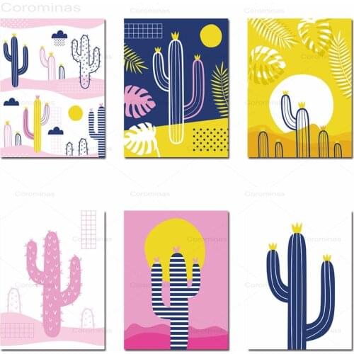 Colorful Cartoon Cactus Decor Nursery Wall Art Canvas Posters And Prints Painting Decorative Picture Kids Bedroom Decoration