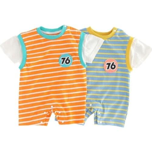Summer Baby Boy Onesies Shortalls Short Sleeve Striped One Piece Jumpsuit Toddlet Boys Short Outfits Orange Sport Baby Romper