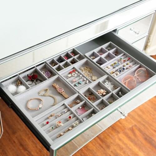 Best Selling Jewelry Tray Jewelry Display Tray Grey Flannel Earrings Jewelry Display Dustproof Prop Drawer Jewelry Storage Box