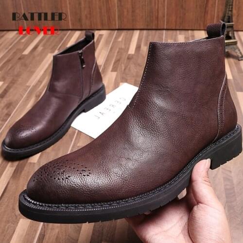 Black Brogue Chelsea Boots Mens Shoes Business Boots Men Footwear Genuine Leather Chelsea Boots For Mens Fashion Autumn Shoes