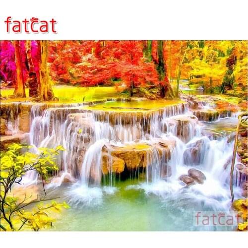 FATCAT Autumn landscape waterfall 5D Diy Diamond painting full round square Drill Diamond Embroidery sale home decoration AE1788