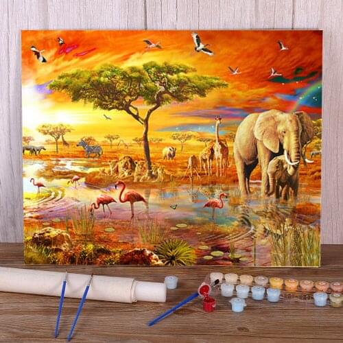 Landscape Elephant Animal DIY Painting By Numbers Complete Kit Oil Paints 50*70 Oil Painting Loft Picture For Handiwork