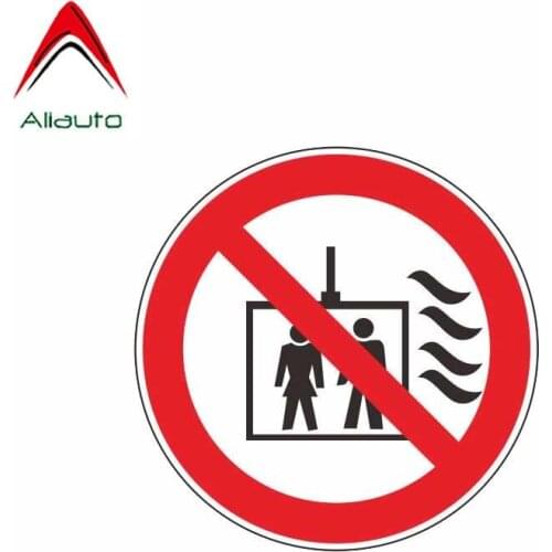 Aliauto Funny Car Sticker Warning International Do Not Use Lift In The Event of Fire 50mm Accessories PVC Decal for VW,13cm*13cm