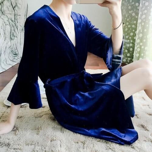 Pajamas new bathrobe gold velvet two-piece sexy ladies Korean nightgown sling dress suit home service solid color sleepwear 2020