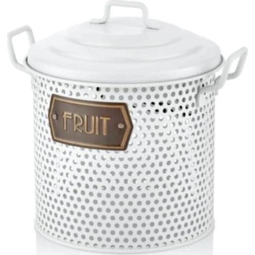 The Mia Gift Decorative Accessories Kitchen Pantry For Galvanized Metal Vented Fruit Storage Container-30x23x23 cm White