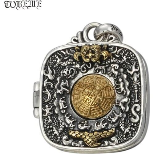 Real 925 Silver Buddhist Sacred Auspicious Symbols Gau Box Pendant Tibetan Nine Direction Eight Symbols Amulet Good Luck Pendant