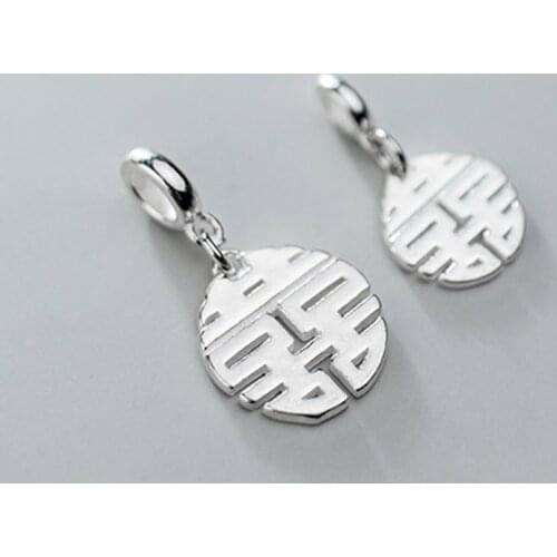 925 Sterling Silver Double Happiness Couple Dangle Charms Hollow Out Craftwork Silver Necklace Pendants DIY Birthday Jewelry