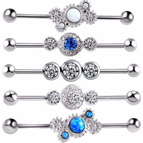 1PC Steel Crystal Industrial Piercing Cartilage Earrings Ear Industrial Barbell Piercing Bar Barbell Orelha Body Jewelry