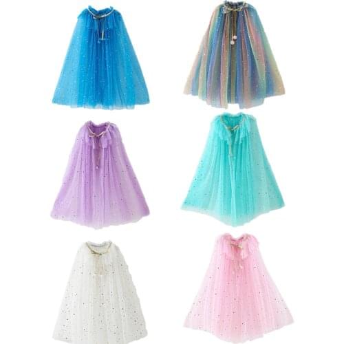 Christmas Costumes for Girls Blue Pink White Colorful Sequins Tulle Cape Halloween Birthday Costumes Princess Cloak