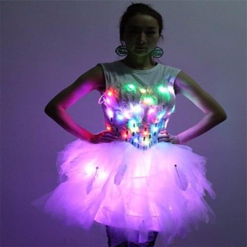 LZ09 Stage Luminous Clothing Nightclubs Bar Sexy Women wears led costumes lighted dresses ballroom dance singer cloth skirt led