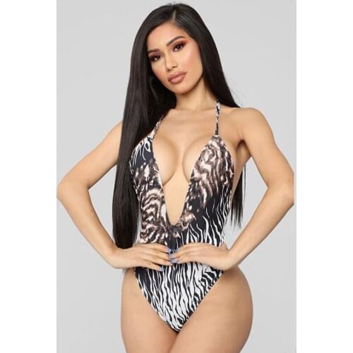 Print sexy monokinis Women summer Deep V beach bodysuits rompers 2019 Femme bathing swimsuits one piece maillot de bain holiday