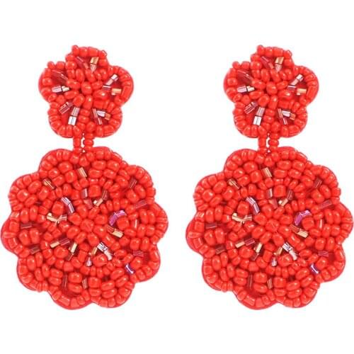 MANILAI Bohemian Beaded Dangle Earrings For Women Handmade Beads Flower Statement Drop Earrings Jewelry Red Black White