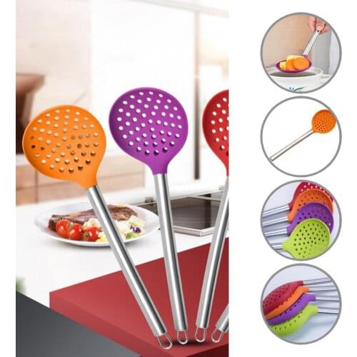 With Hook Stainless Steel Handle Silicone Slotted Cooking Spoon for Household