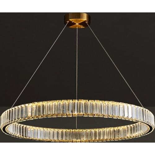LED Stainless Steel Silver Golden Crystal Lucky Ring Lustre Chandelier Lighting Suspension Luminaire Lampen For Foyer