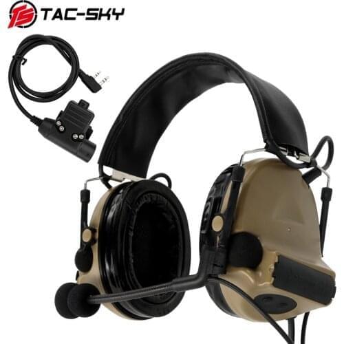 TAC-SKY COMTAC II silicone earmuffs hearing noise reduction pickup military tactical headset DE+ U94 Kenwood plug PTT