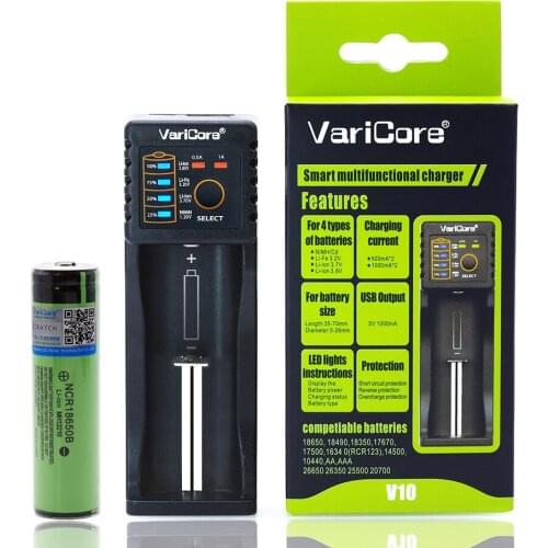 VariCore NCR18650B original new PCB 3400mAh battery 3.7V for flashlight + V10 charger