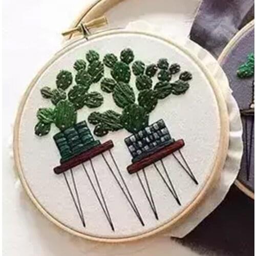 Plant Series DIY Handcraft Beginner Embroidery Supplies Cactus Patterns Embroidery Material Package Hanging Painting Decor