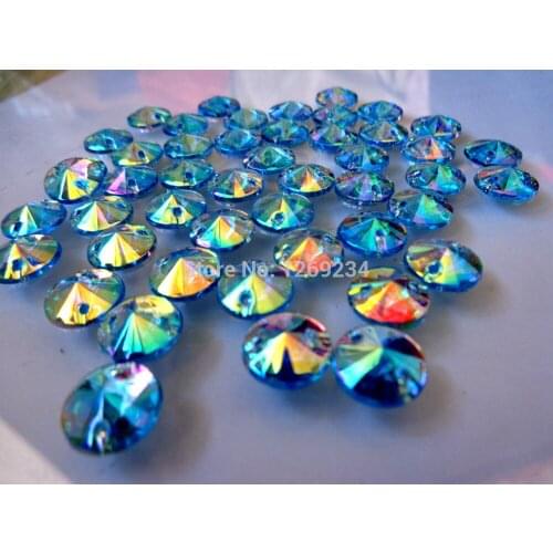 Round light blue AB 250pcs 10 mm sew on Acryl crystal rhinestone accessory stone flatback hand sewing stone loose beads