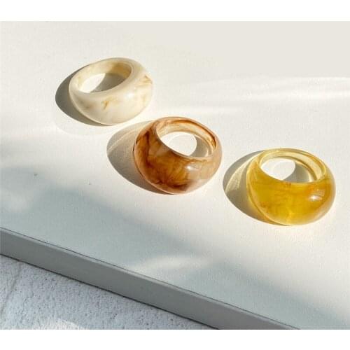 Korean Handmade Aesthetic Colorful Transparent Resin Acrylic Crystal Geometric Irregular Square Rings for Women Jewelry 2021