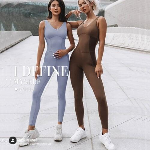 2021 Sleeveless V-neck Pad One-piece Yoga Sets Women Gym Clothing Sports Suit Back Strap Cross Dance Rompers Fitness Jumpsuit