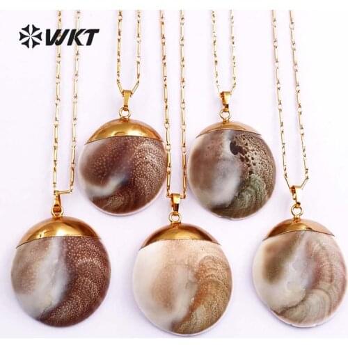 WT-JN026 2018 Wild Coast Jewelry Natural White Shell With Beautiful Pattern Eye Of Saint Lucia On Back Gold Layer Necklace
