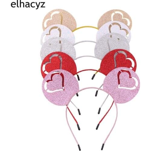 10pcs/lot NEW Chic Valentines Day Glitter Hollow Heart Mouse Ears Hairband Dating Headband Cute Women Headwear Hair Accessories
