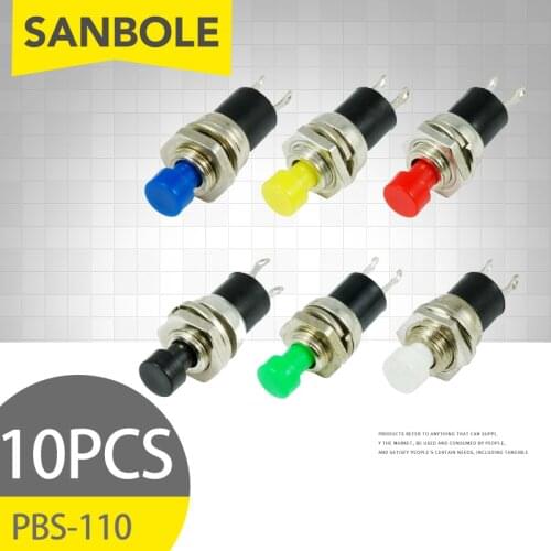 10pcs Momentary Push Button Switch ON/OFF Two Pins Mini Switches 250V 0.5A Mounting Size 7mm