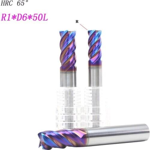 5pcs 6mm hrc65 6R1*D6*100L solide Carbide tungsten 4 Flutes Corner Radius End mill CNC Spiral Router bits Milling Tools