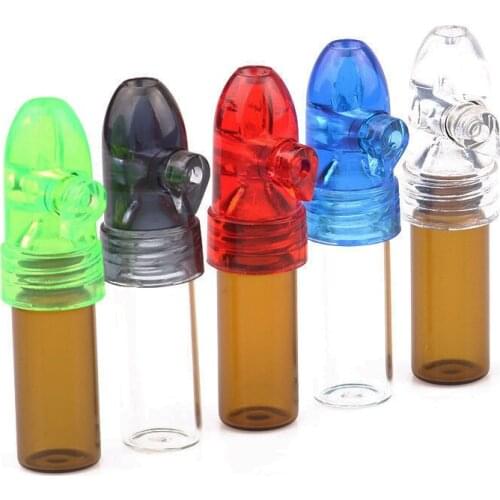 68MM/53MM/83MM Plastic Glass Snuff Bullet Sunff Snorter Rocket Powder Pill Case Storage Sniff Bottle,24 Pcs/Lot.Mixed Color