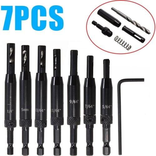 7pcs 5/64''-1/4" Self Centering Lock Hinge Drill Bit Set Drawer Pilot Hole Guides Drill Automatic Positioning Center Drill Bits
