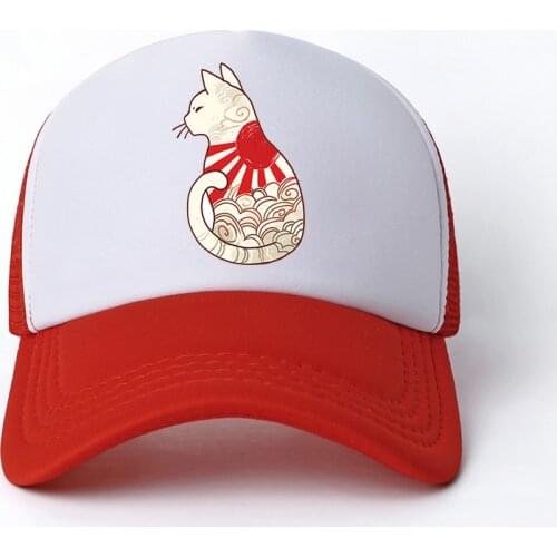 90S Japanese Anime Cat Casual Plain Mesh Baseball Cap Adjustable Snapback Hats for Women Men Hip Hop Advertising Cap