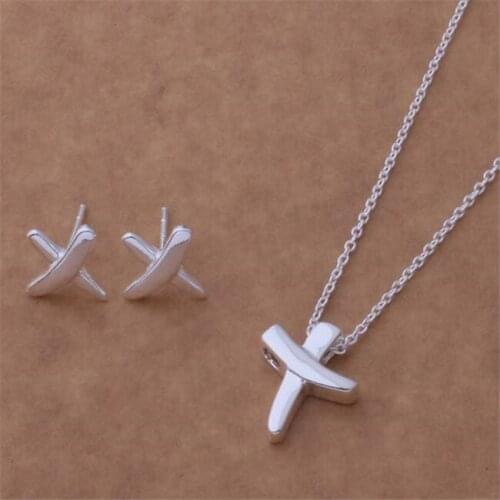 AS222 Hot Sale Silver Plated Color Jewelry Sets For Women Wholesale High Quality Classic Earring 332 + Necklace 589