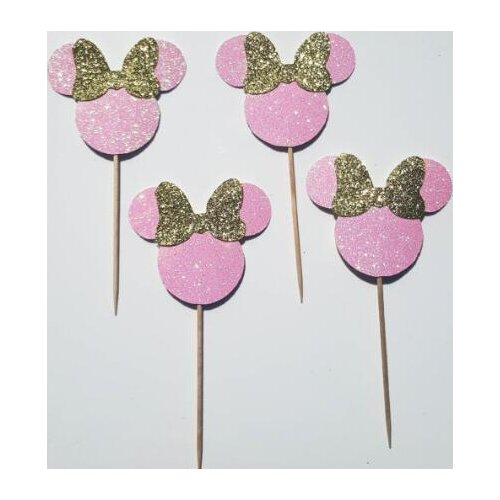 Glitter cute mouse Dessert Buffet Birthday Cupcake Toppers wedding baptism Gender Reveal Party Decor food treats picks