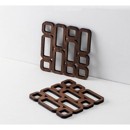 DUNXDECO Insulation Pad Black Walnut Wood Coasters Laser Plate Table Placemat Vintage Chinese Classical Geometric Artistic Deco