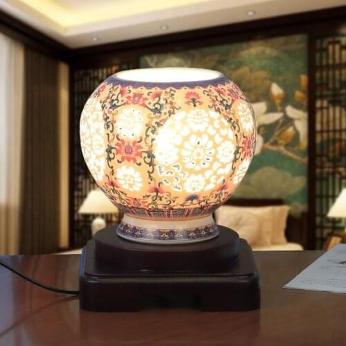 Chinese Ceramic Table Lamp Bedroom Bedside Creative Living Room hollow out porcelain decorative table lamp